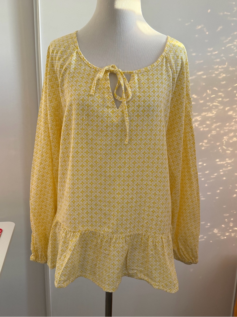 dip Yellow Printed Long-Sleeve Peasant Blouse